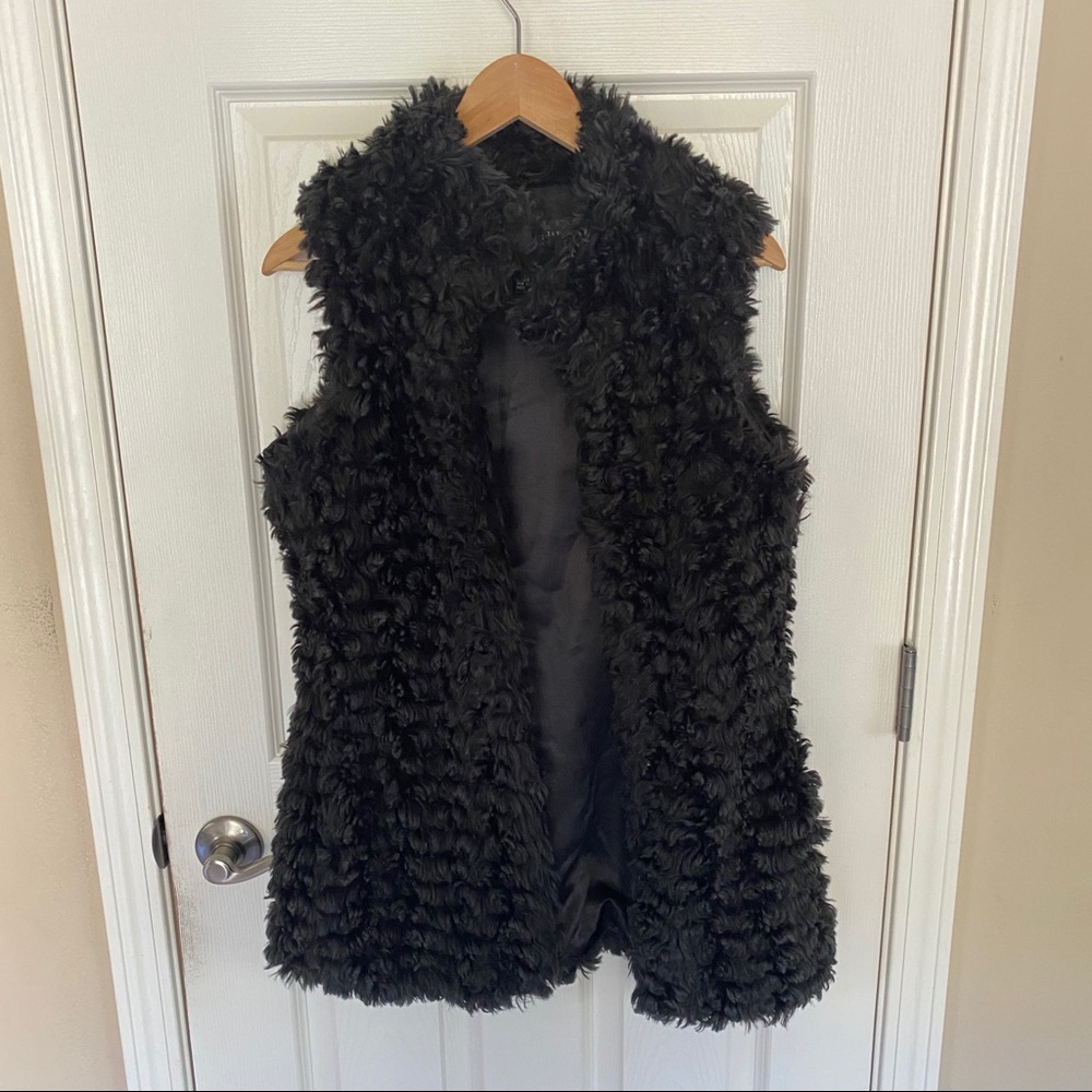 Long Black Faux Fur Vest - Size Medium, Worn Once